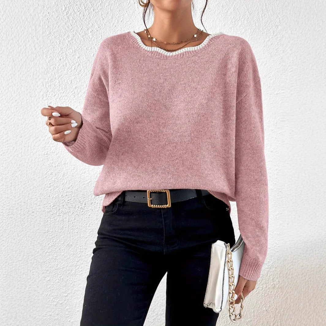 Damen gemütlicher Strickpullover mit dekorativen Schleifen Sovae