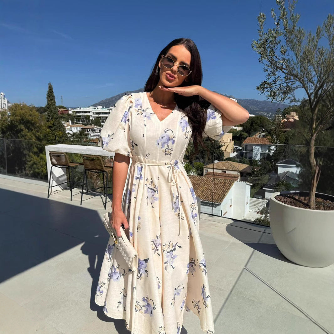 Damen Midi-Wickelkleid mit Rüschendetails und Taillenzug Sovae