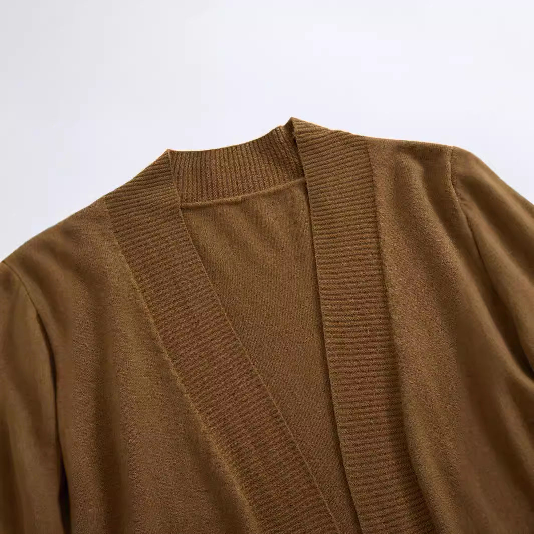 Damen lässiger Strickcardigan mit aufgesetzten Taschen und offenem Schnitt Sovae