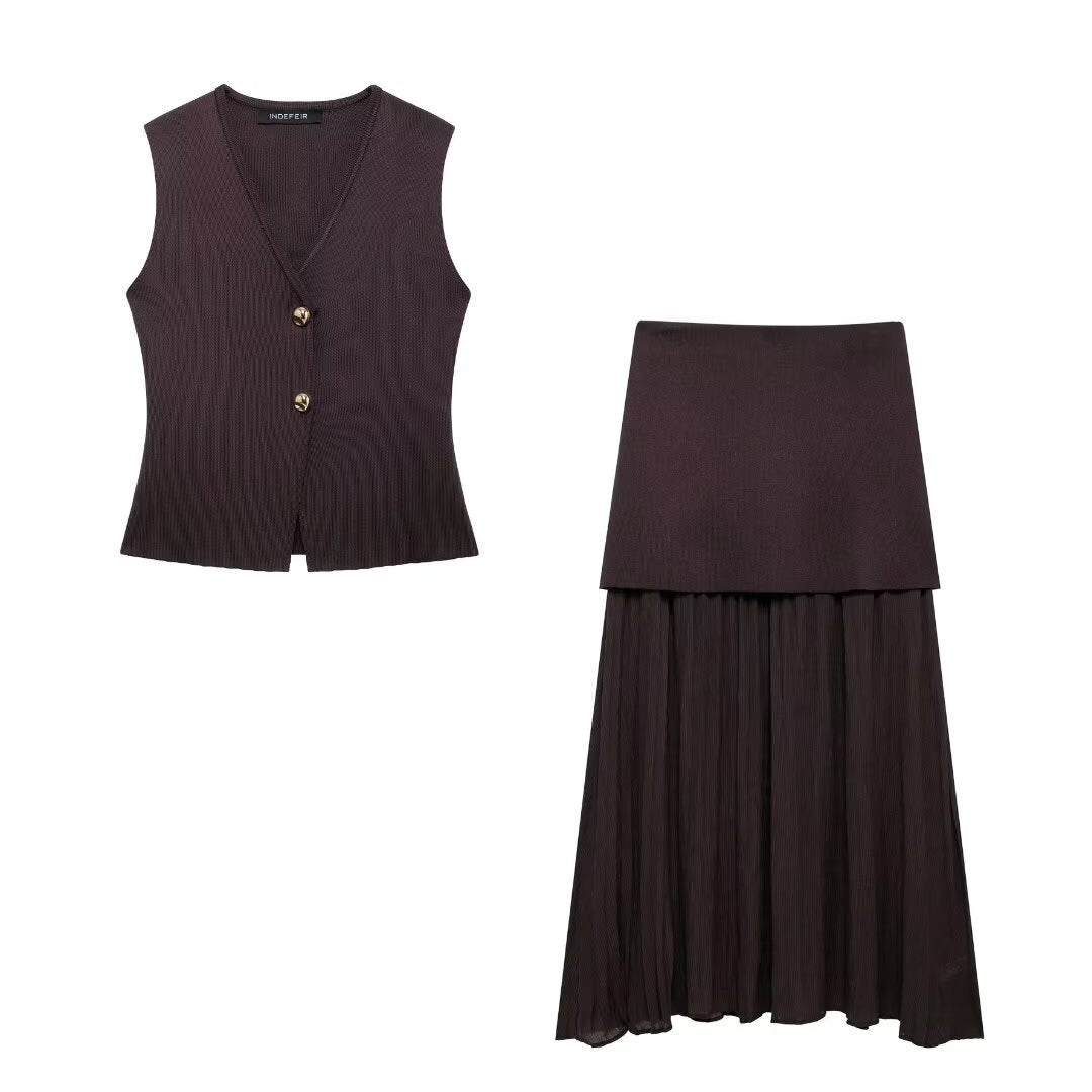 Damen elegantes Strick-Set mit asymmetrischem Rock und ärmelloser Weste Sovae