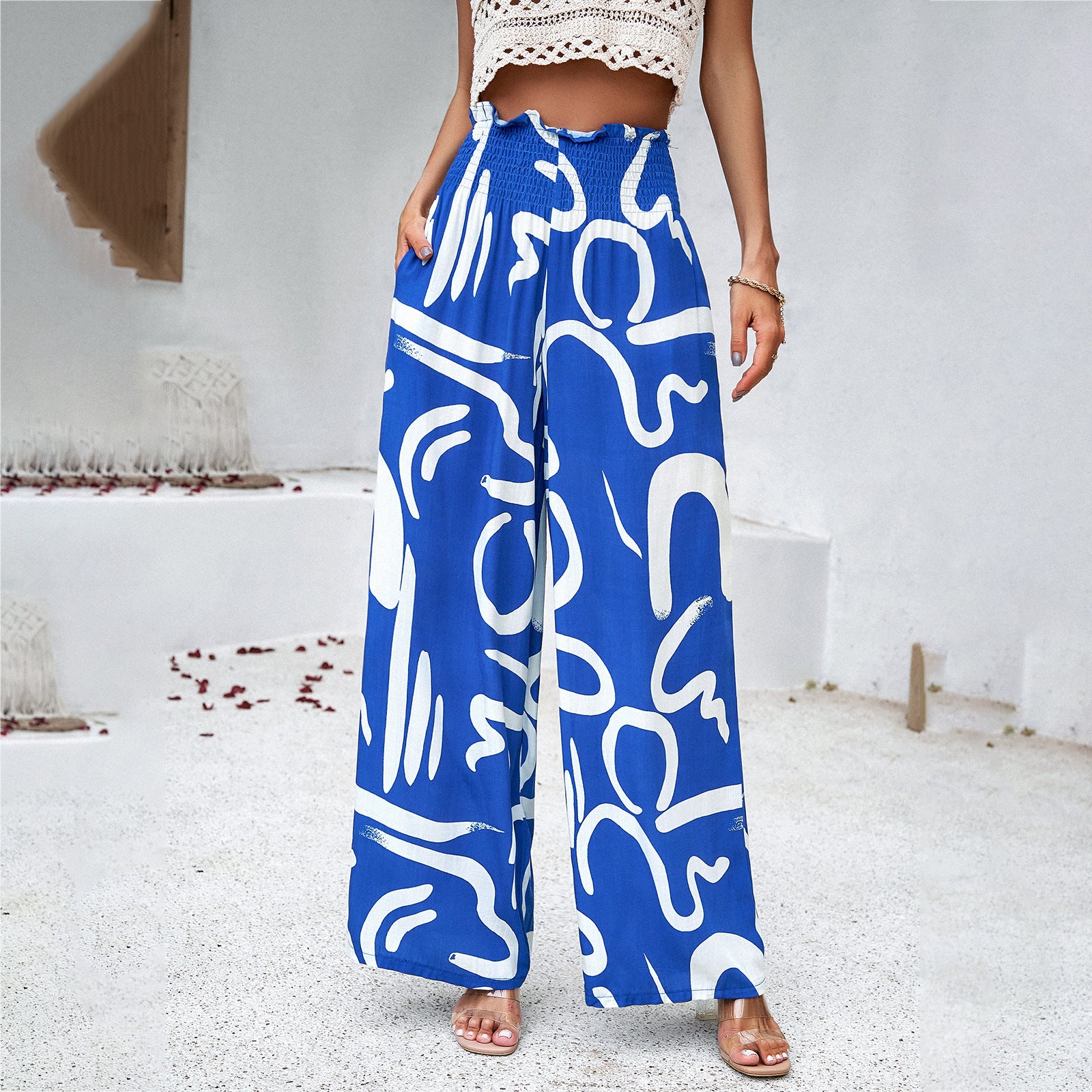 Damen Weite Palazzo-Hose mit floralem Muster Sovae
