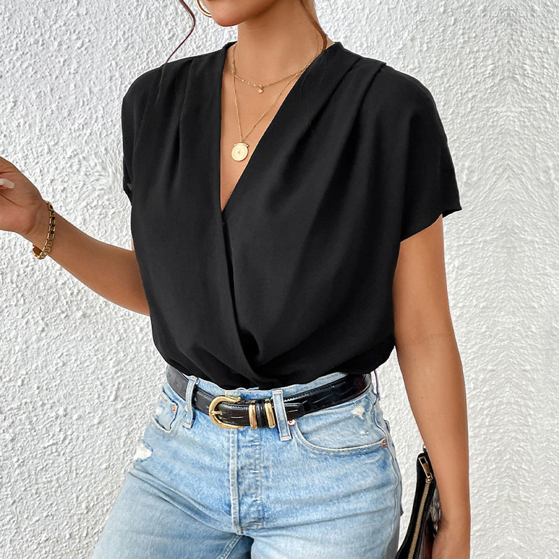 Damen Body mit eleganter Wickeloptik und kurzen Ärmeln Sovae