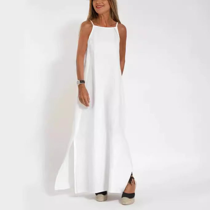 Damen lässiges Maxikleid mit schmalen Trägern und fließendem Schnitt Sovae