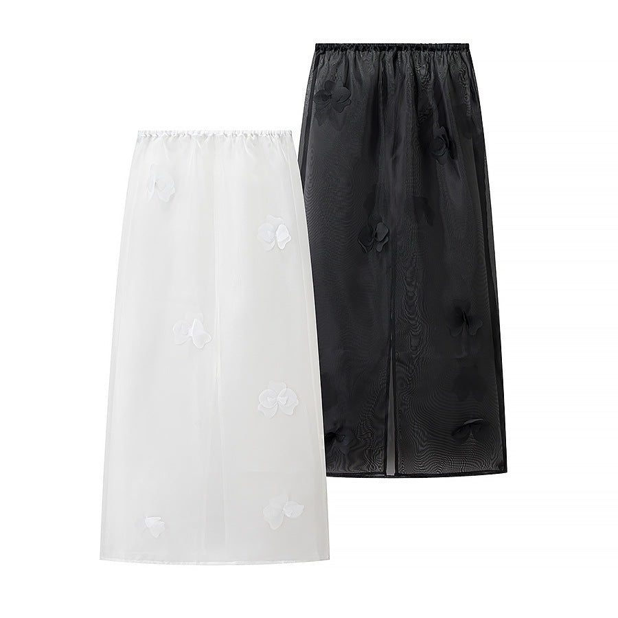 Damen elegante transparente Maxiröcke mit floralen Stickereien Sovae