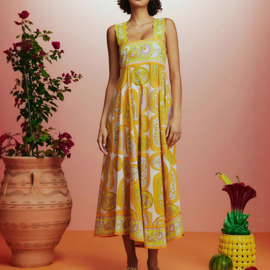 Damen luftiges Maxikleid mit buntem Paisleymuster Sovae