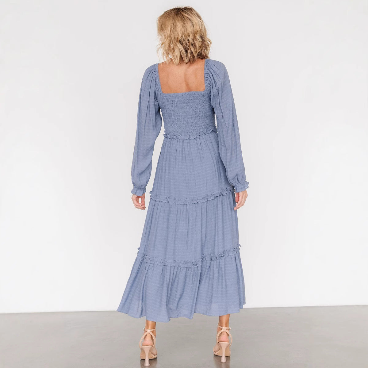 Damen Maxikleid mit gerafftem Oberteil und Rüschendetails Sovae