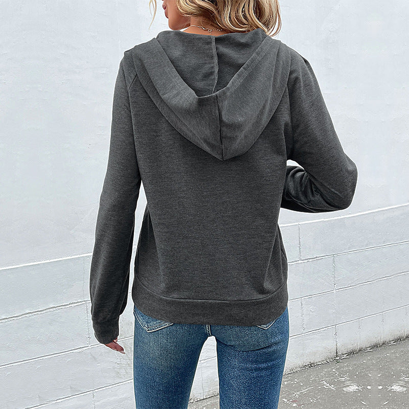 Damen lässiger Kapuzenpullover mit Knopfleiste und Raglanärmeln Sovae