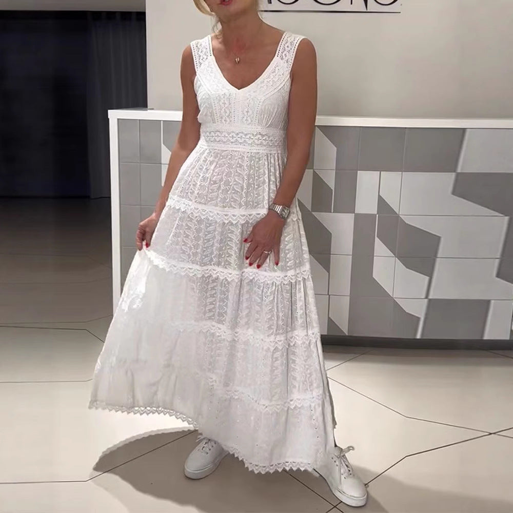 Damen Maxikleid mit Spitzenelementen und V-Ausschnitt Sovae