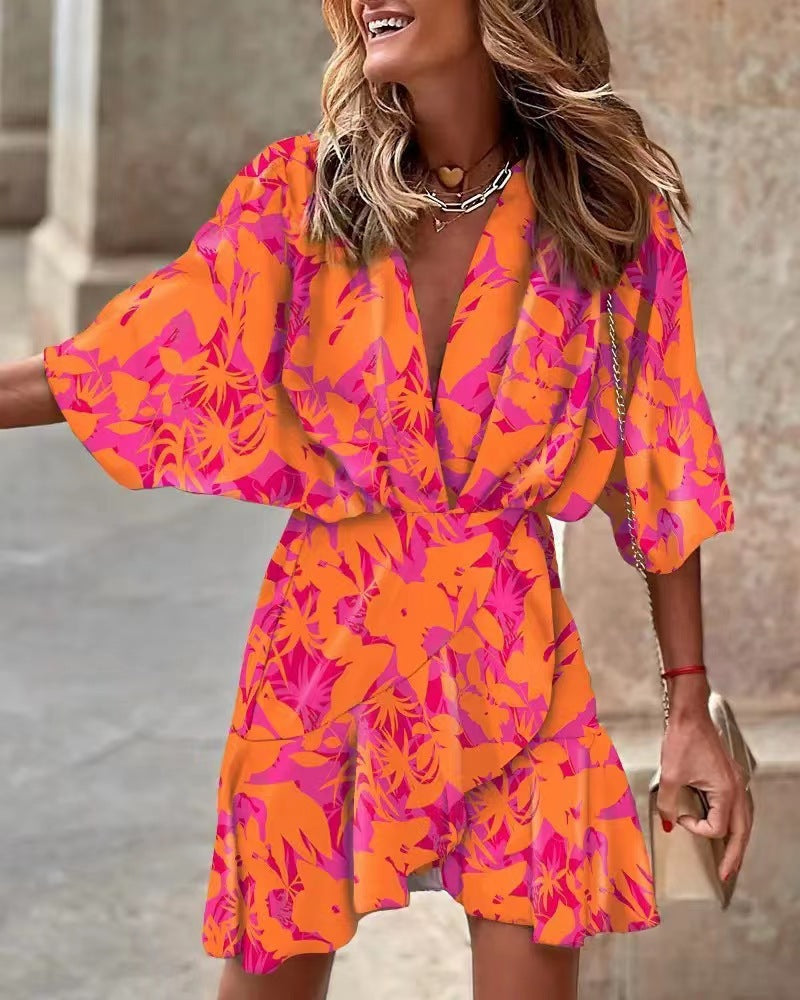 Damen Minimalistisches Kurzarm Kleid Sovae