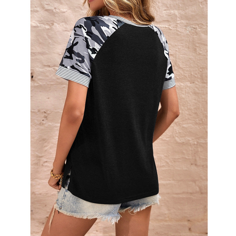 Damen Sportliches Oberteil mit lässigem Camouflage-Muster und kontrastierenden Ärmeln Sovae