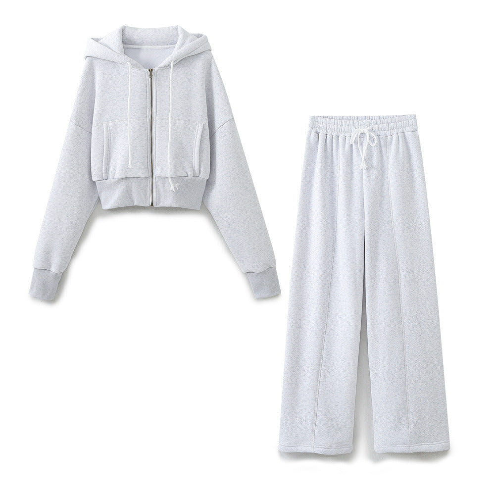 Damen modisches cropped Kapuzenjacken- und Jogginghose-Set Sovae