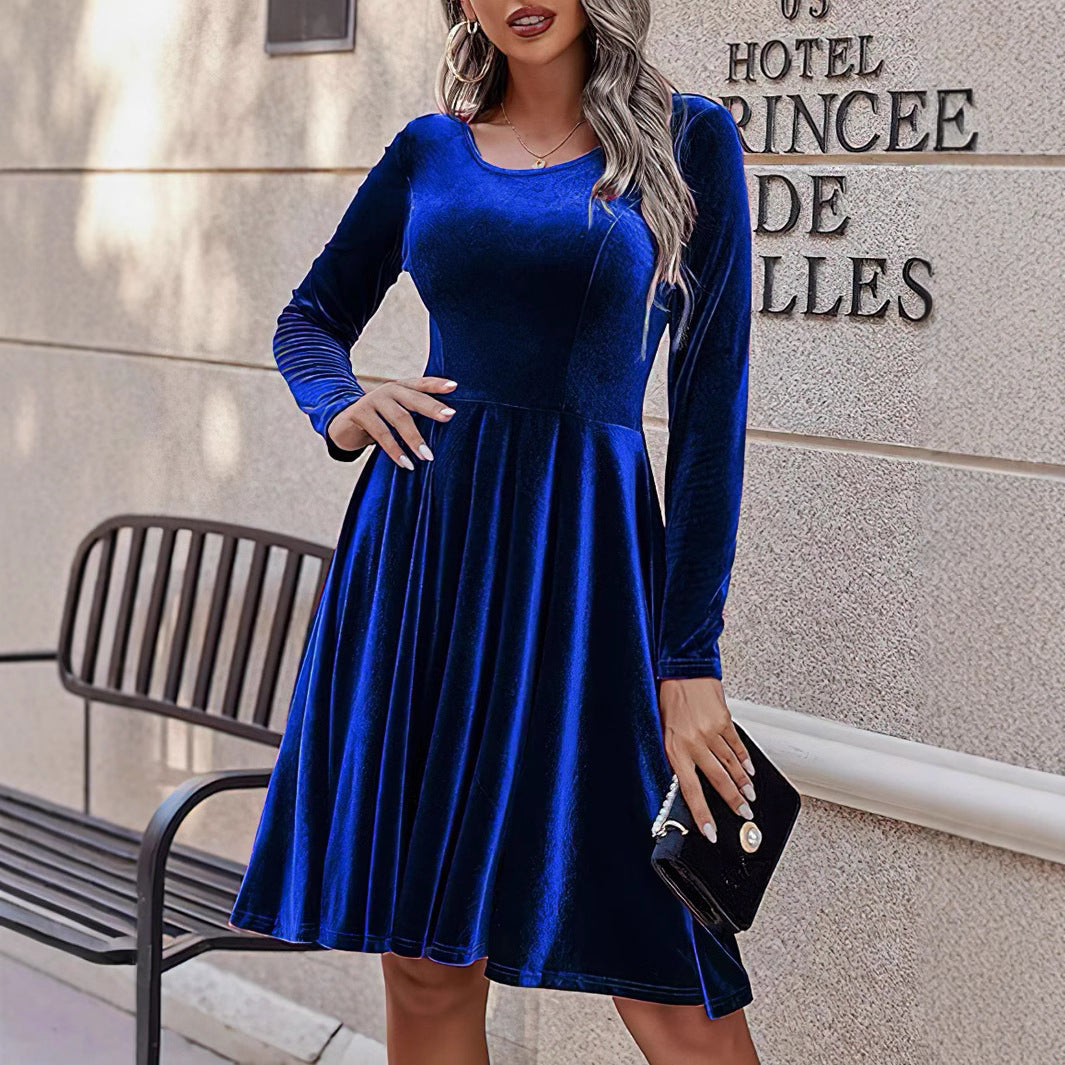 Damen Samt Maxikleid mit langen Ärmeln und elegantem Schnitt Sovae