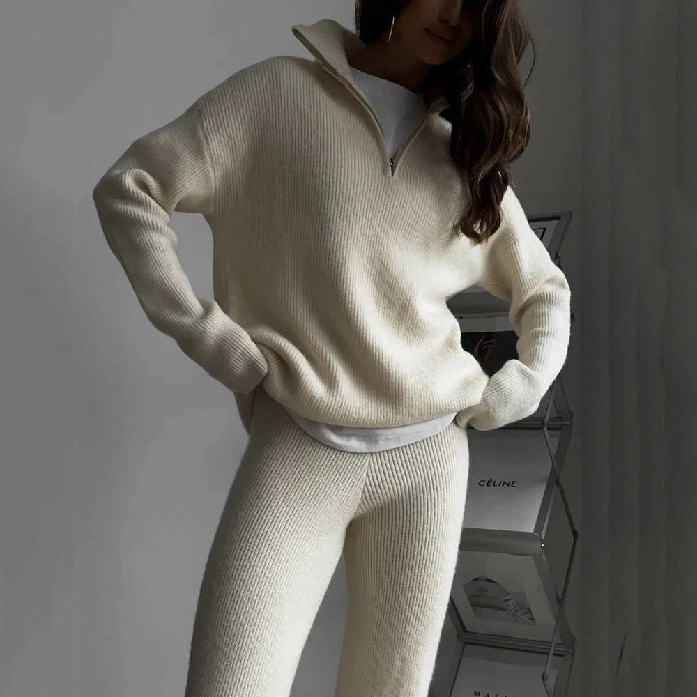 Damen Elegante und gemütliche Strickpullover mit halbem Reißverschluss Sovae