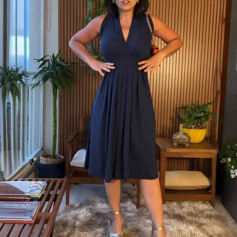 Damen romantisches Maxikleid mit schmeichelndem V-Ausschnitt und plissierten Details Sovae