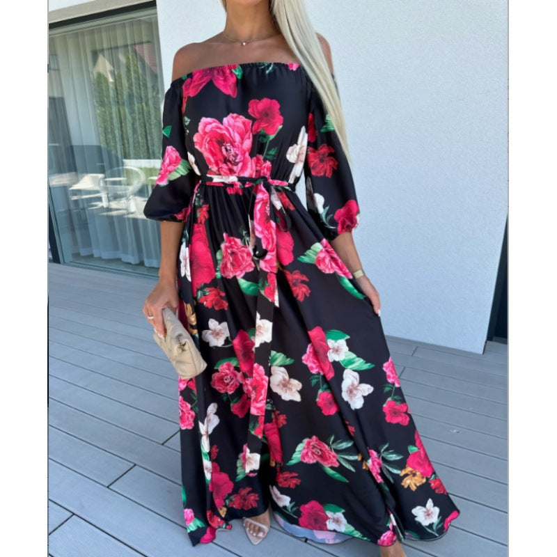 Damen Maxikleid mit off-shoulder Design und voluminösen Ärmeln Sovae