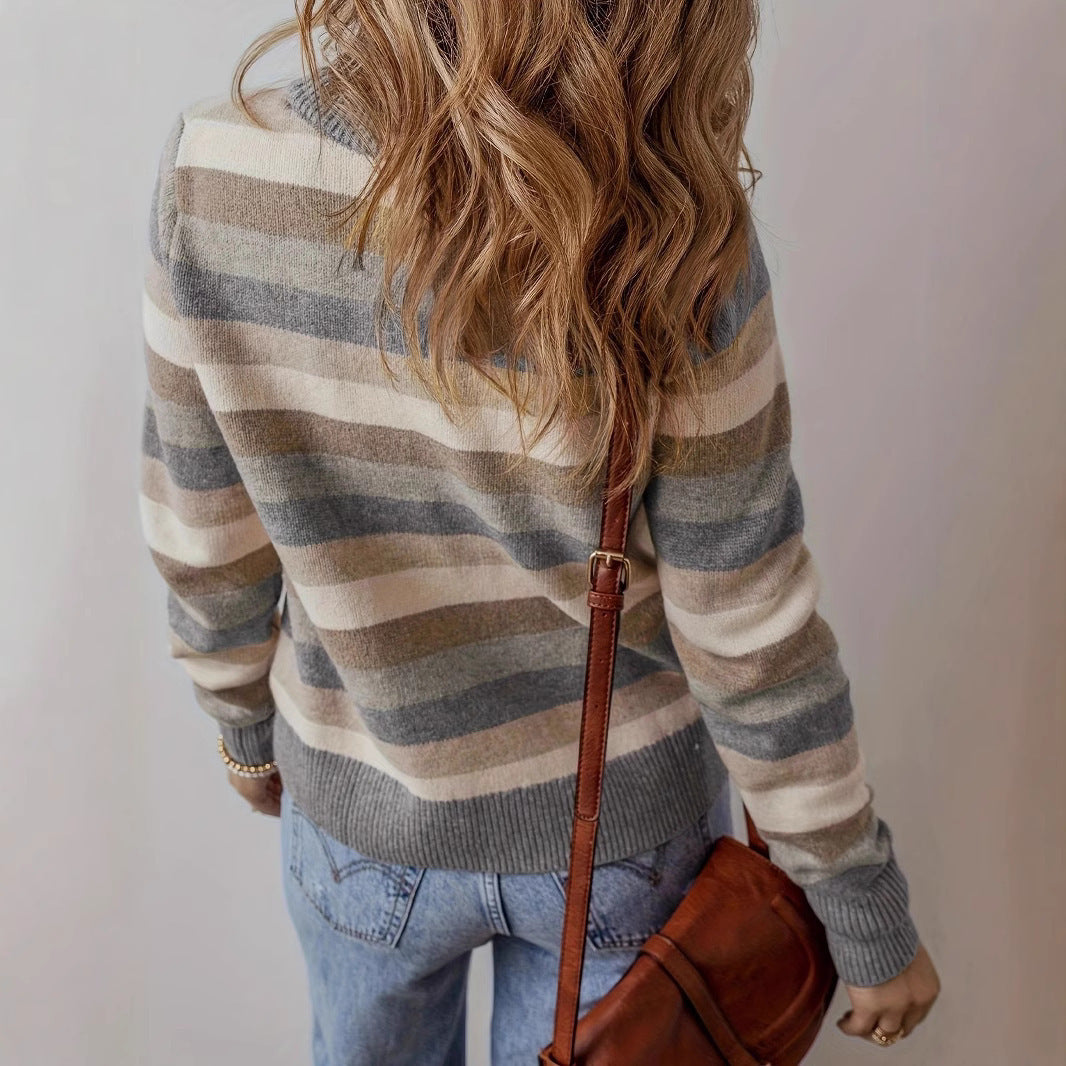 Damen modischer Strickpullover mit trendigen Streifen und lässigem Schnitt Sovae