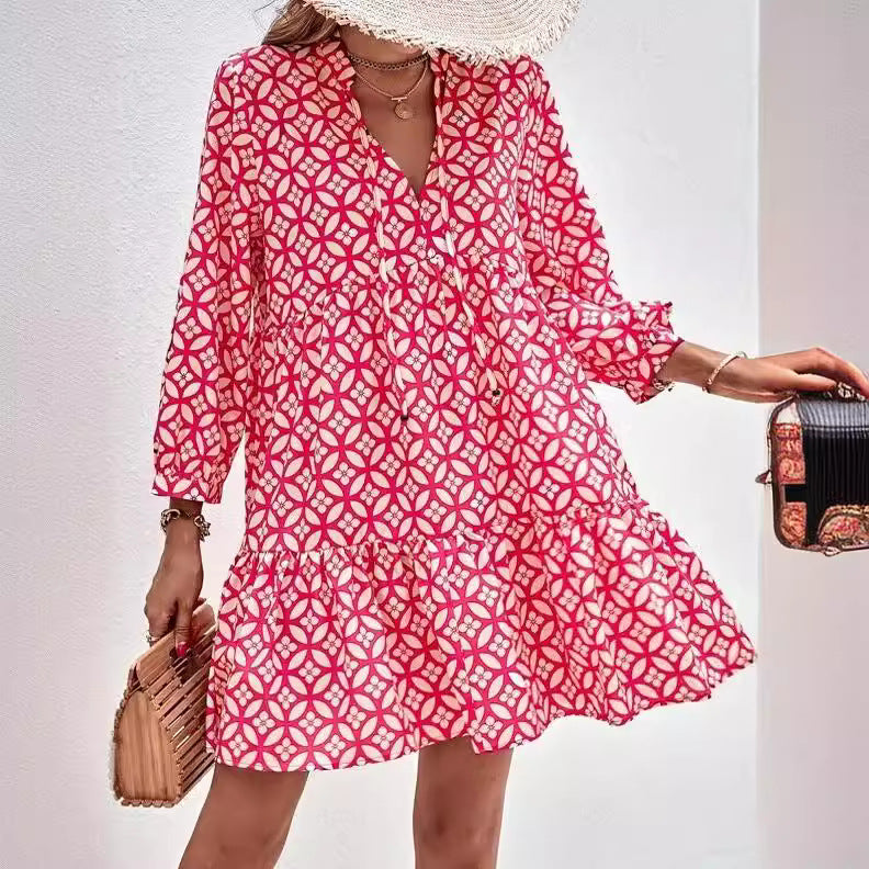 Damen Boho-Style Sommerkleid mit fließendem Schnitt und Rüschendetails Sovae