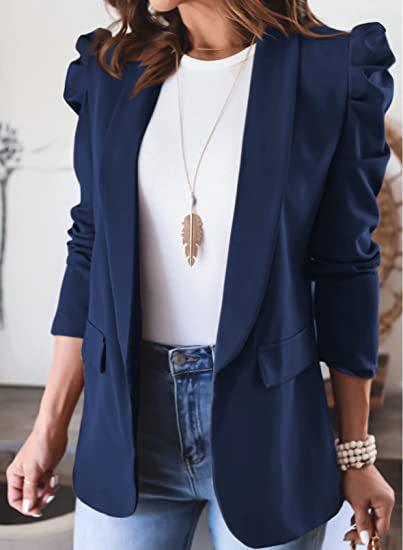 Damen Modischer Blazer mit angeschnittenen Puffärmeln und praktischen Taschen Sovae