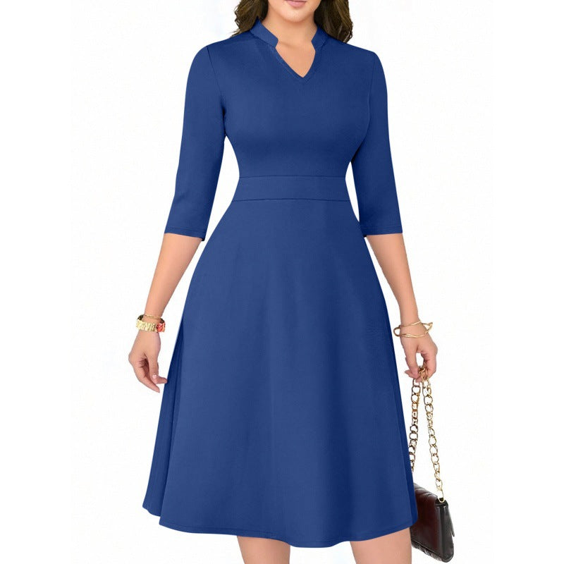Damen A-Linien Kleid mit 3/4 Ärmeln und seitlichen Taschen Sovae