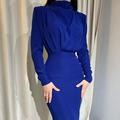 Damen Elegantes Langarmkleid mit Drapierung Sovae
