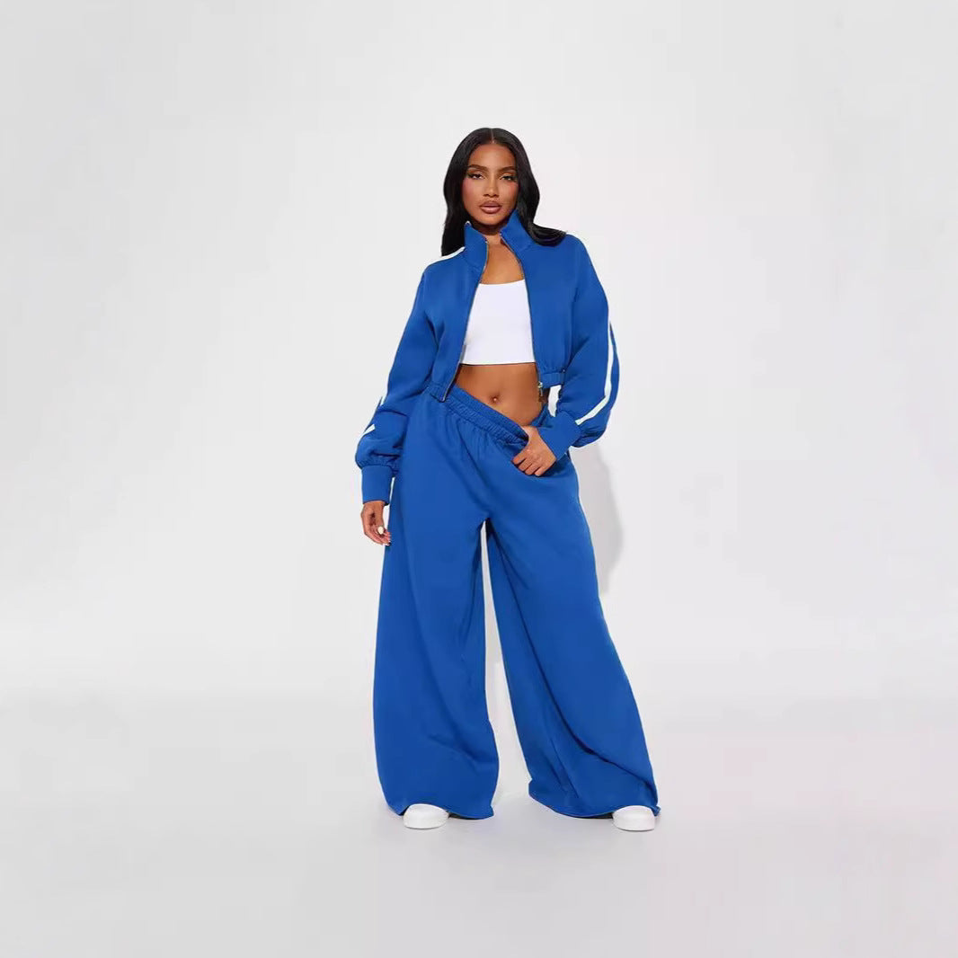 Damen lässiges Sportanzug-Set mit cropped Jacke und weiten Hosen Sovae