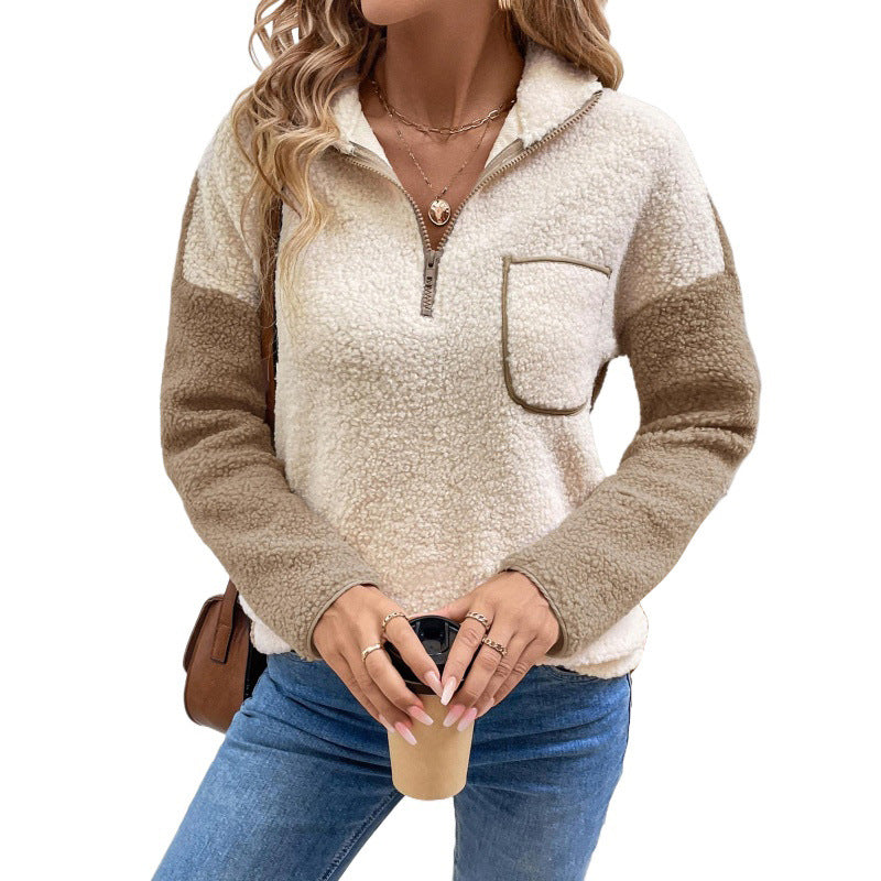 Damen Fleece-Pullover mit halbem Reißverschluss und Taschen Sovae