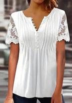 Damen Bluse mit Spitzendetails und Knopfleiste Sovae