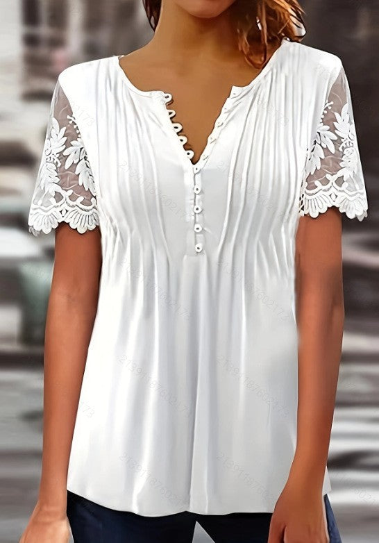 Damen Bluse mit Spitzendetails und Knopfleiste Sovae