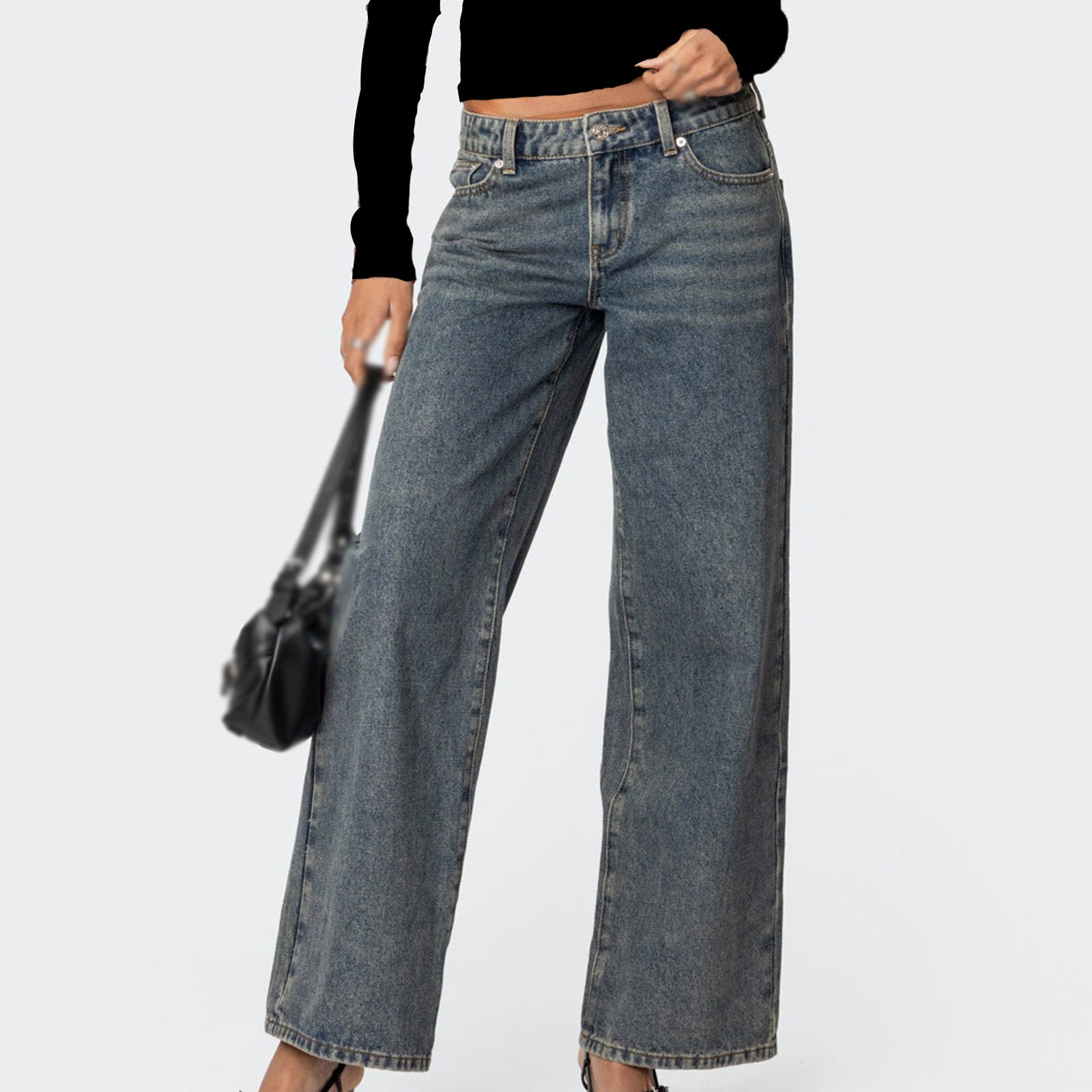 Damen Weit geschnittene Denim-Jeans mit klassischem Schnitt Sovae