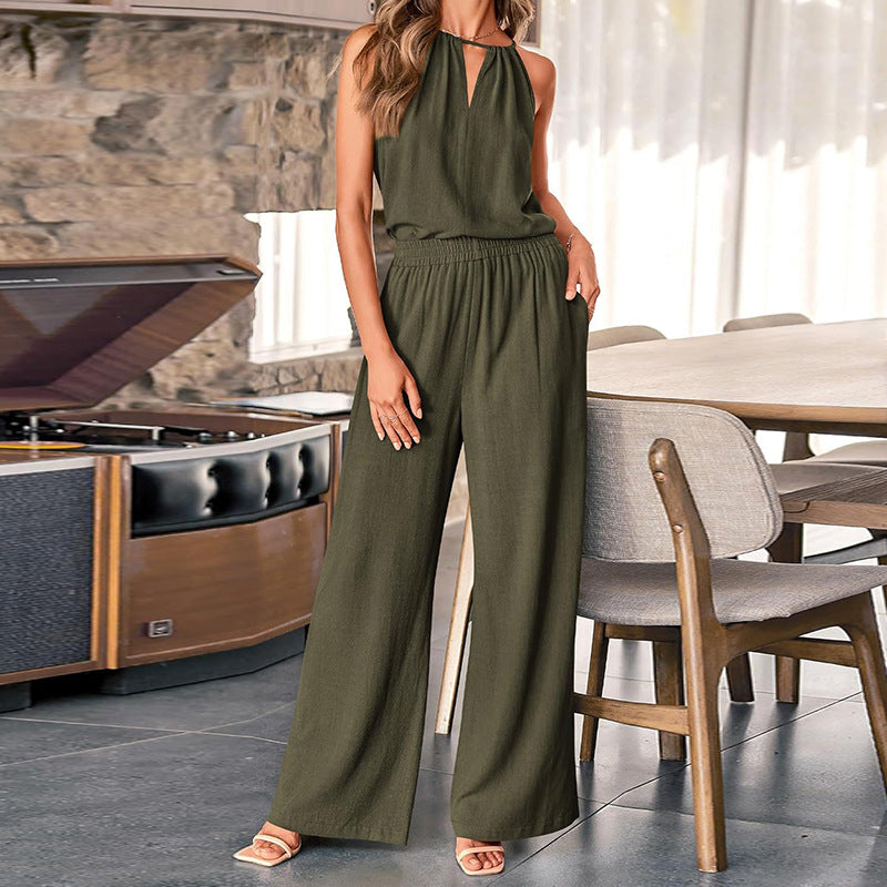 Damen Jumpsuit mit weitem Bein und hochgeschlossenem Schnitt Sovae