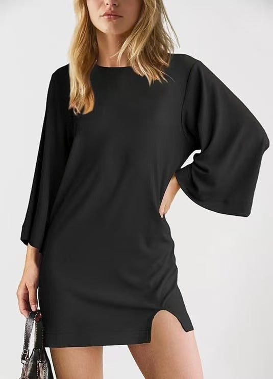 Damen legeres Minikleid mit weiten Ärmeln und seitlichem Schlitz Sovae