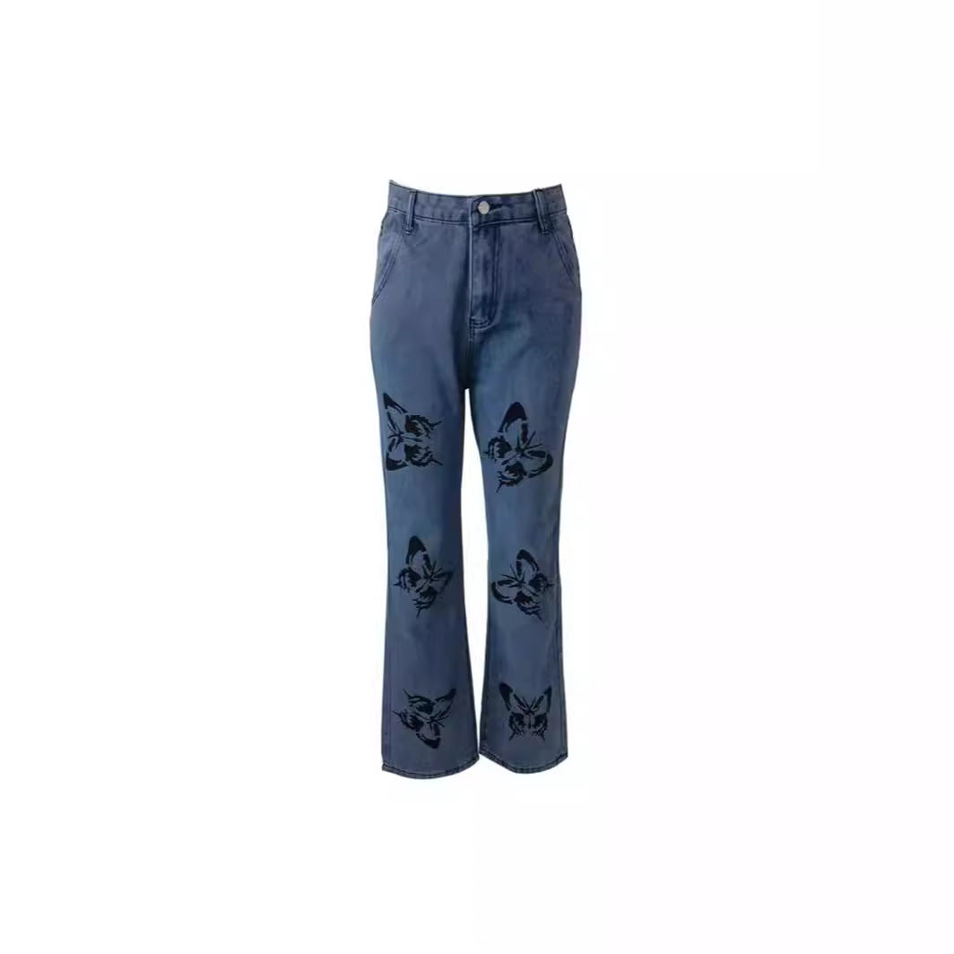Damen modische Blumen-Print Jeans Sovae