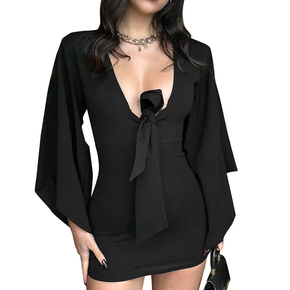Damen figurbetontes Minikleid mit V-Ausschnitt und Drapierung Sovae