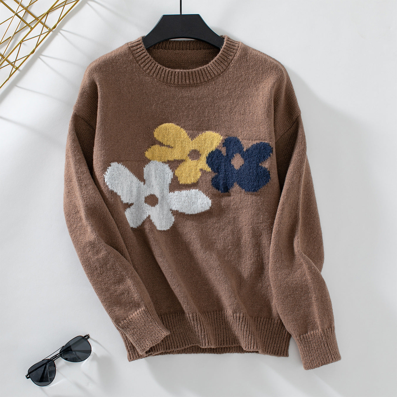 Damen lässiger Pullover mit floralen Motiven und Rundkragen Sovae