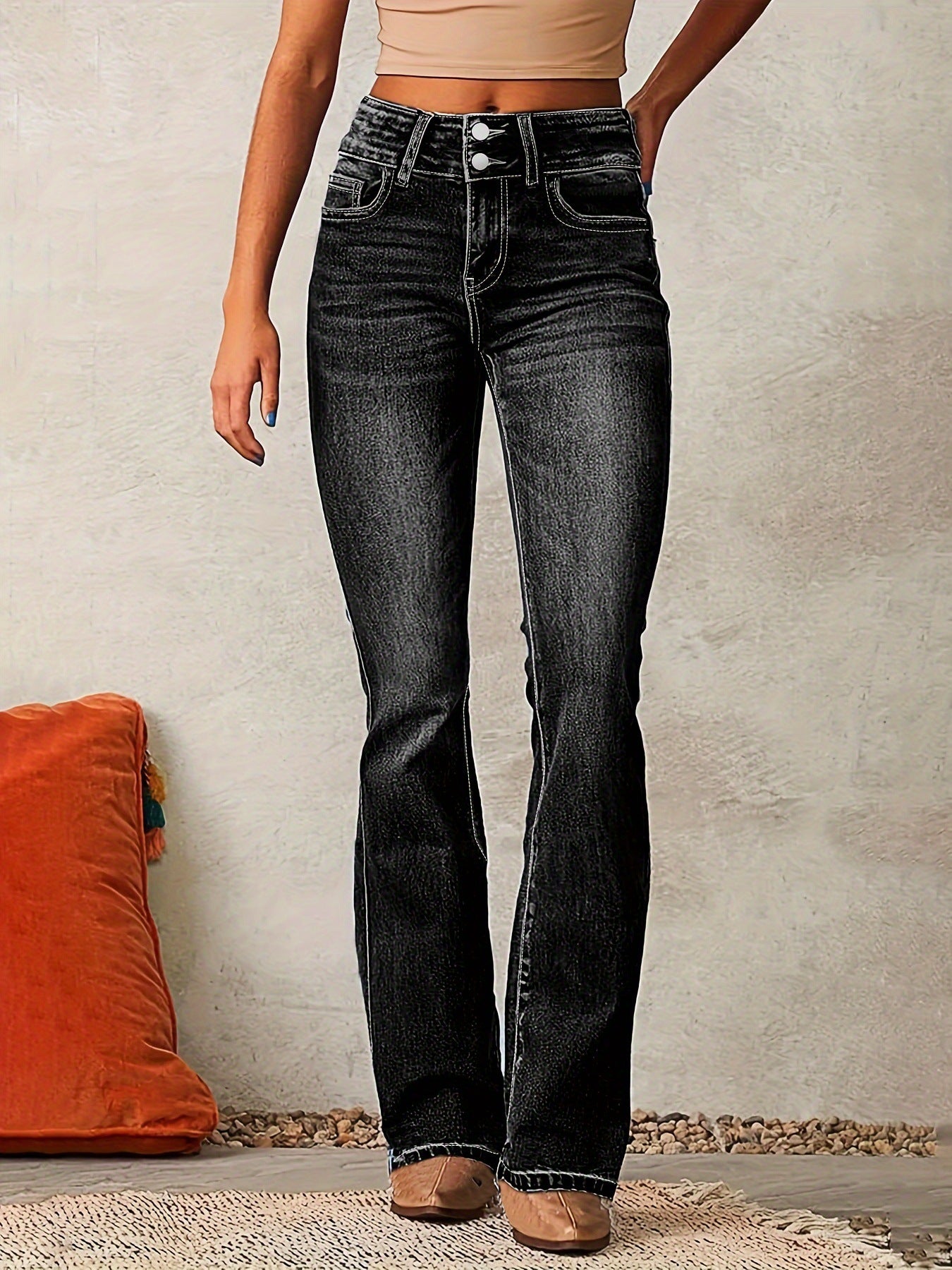 Damen High-Waist Flared Jeans Sovae