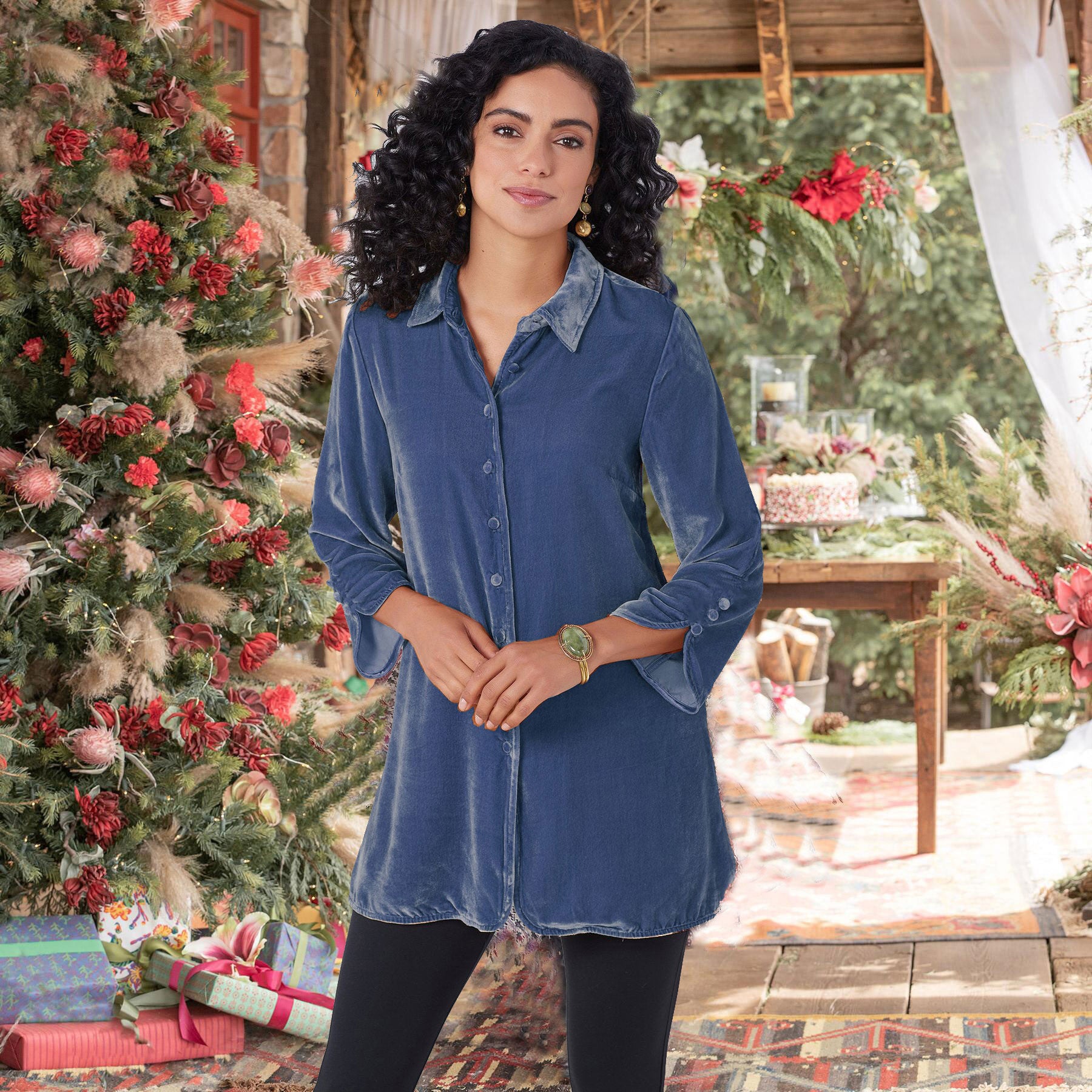 Damen Velourshemd mit modischem Kragen Sovae