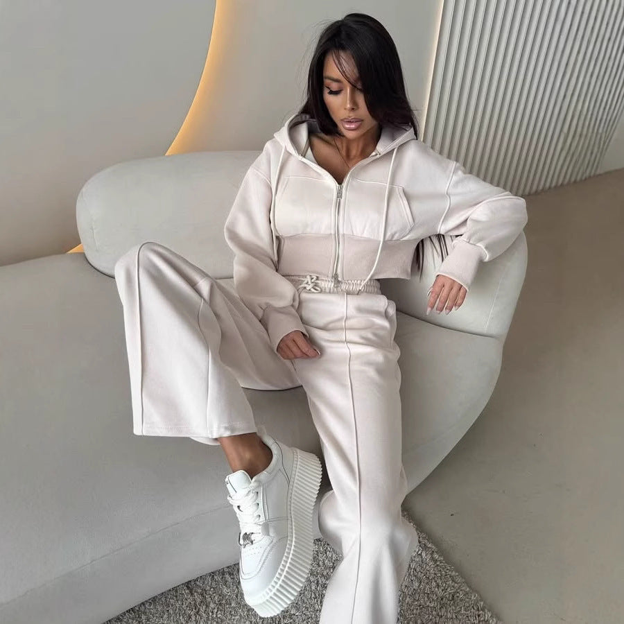 Damen Sportliches Crop-Set mit Reißverschluss und weitem Schnitt Sovae