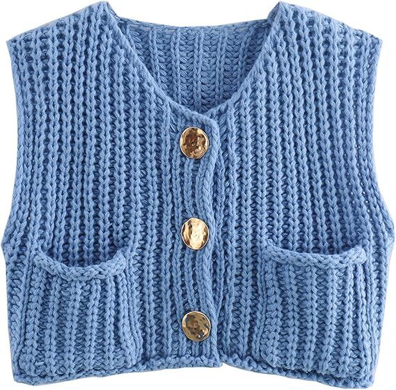 Damen Strickweste mit Taschen und Knopfverschlüssen Sovae