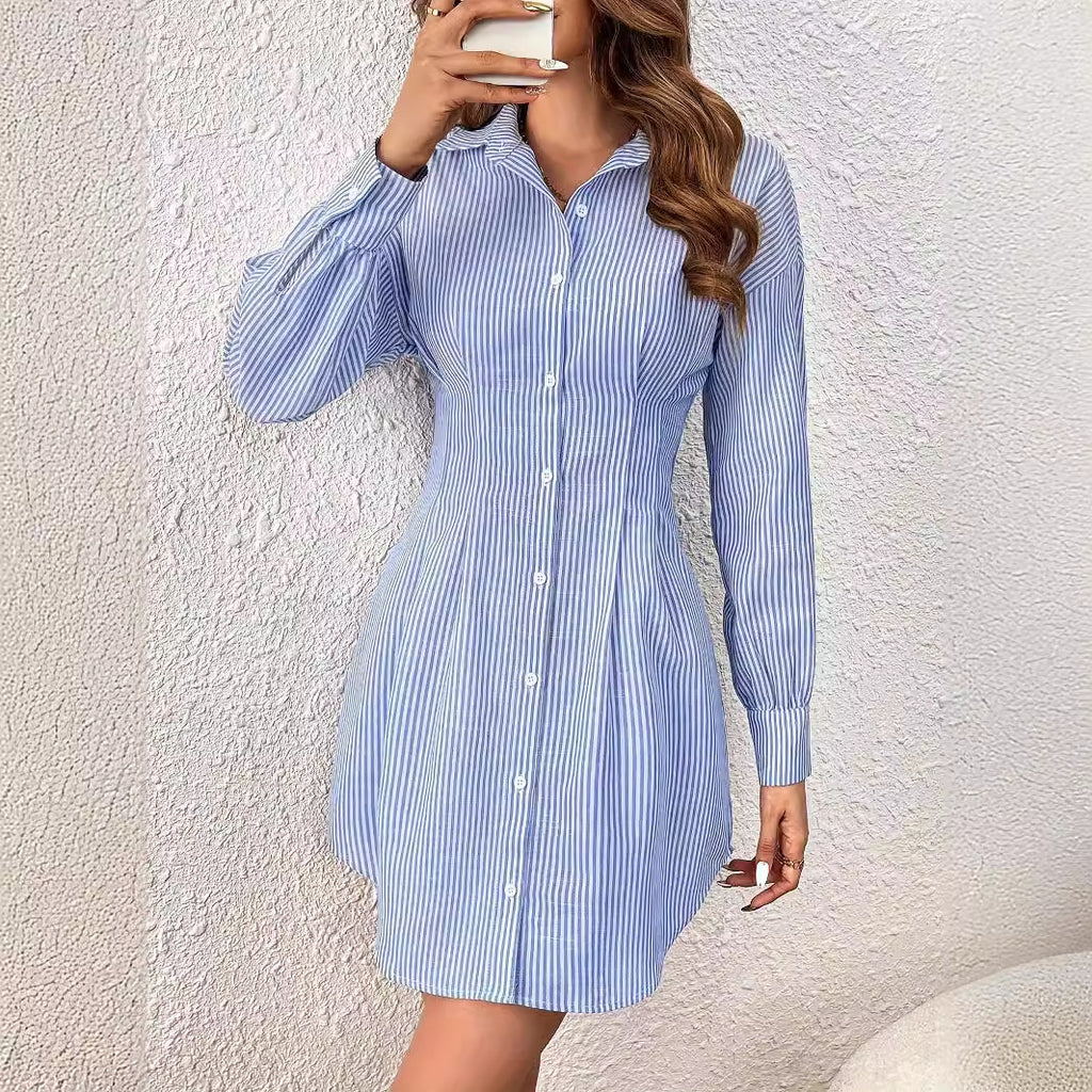 Damen Hemdblusenkleid mit langen Ärmeln Sovae