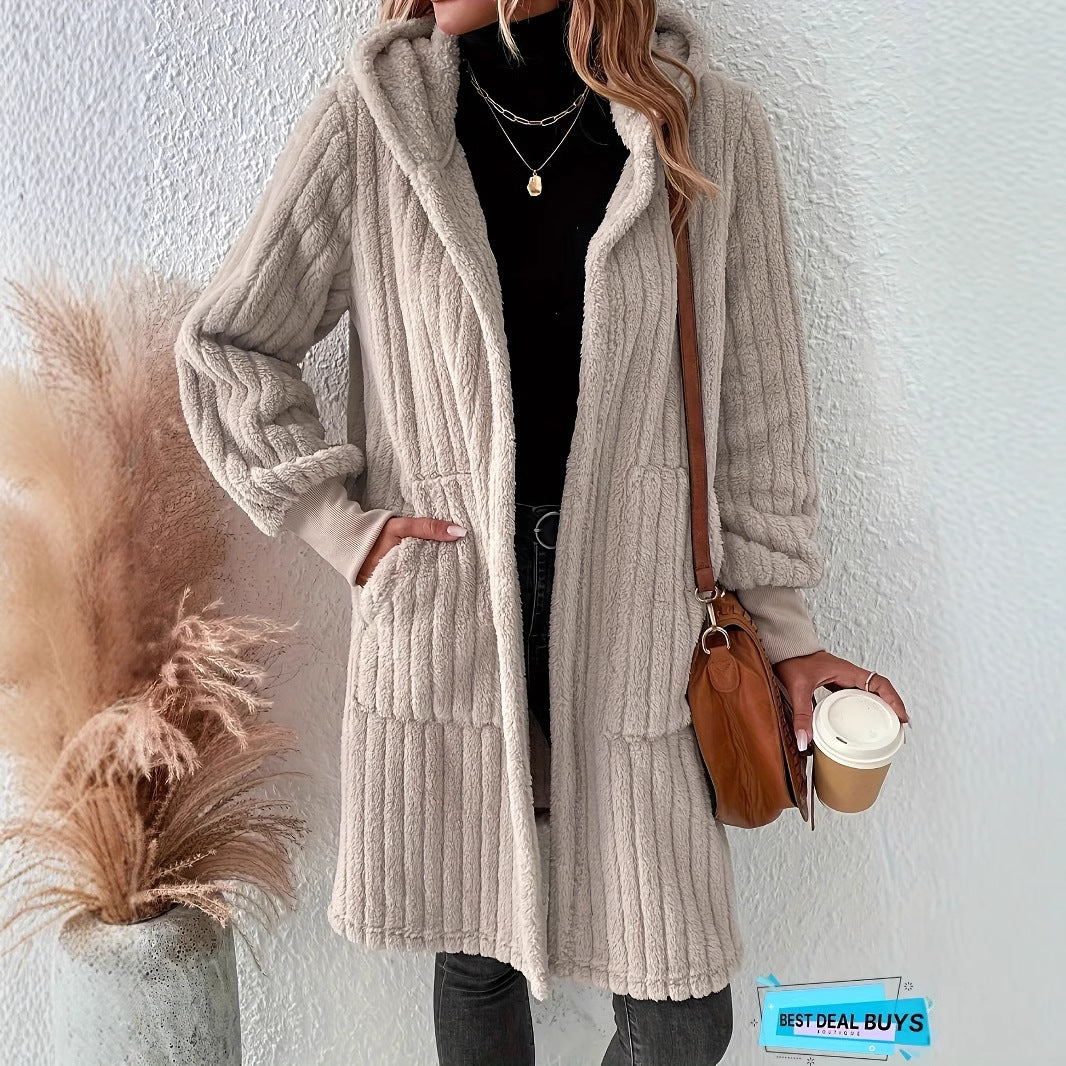 Damen Kuschelige Kapuzenjacke aus weichem Bouclé Stoff Sovae