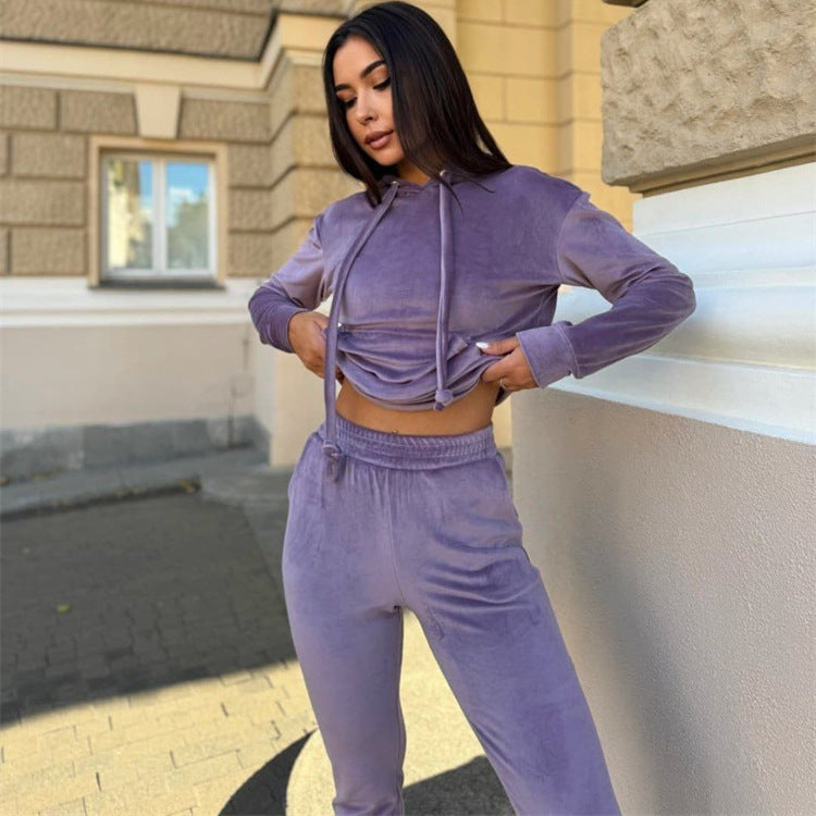 Damen Luxuriöses Fleece-Loungewear-Set mit Kapuze Sovae