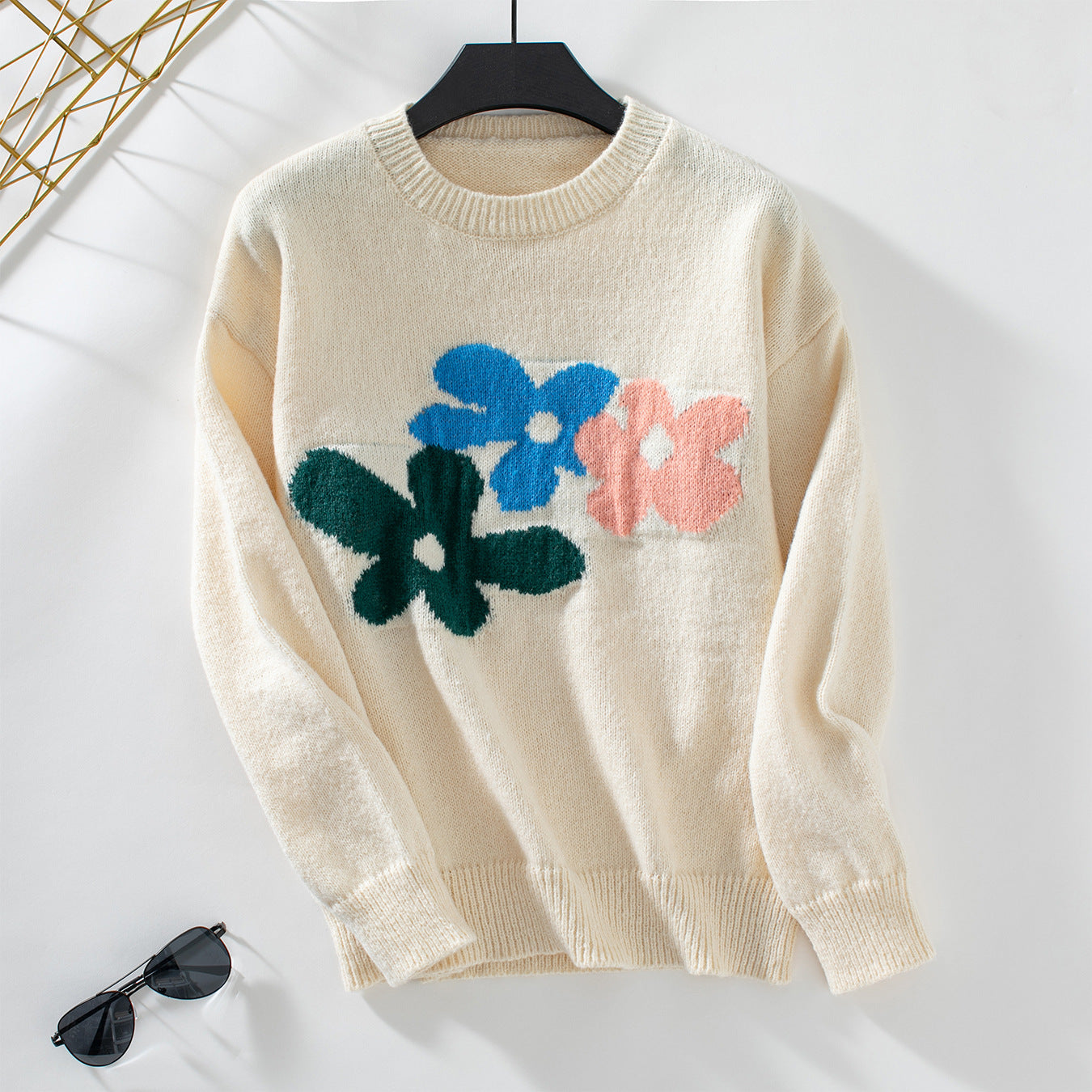 Damen lässiger Pullover mit floralen Motiven und Rundkragen Sovae