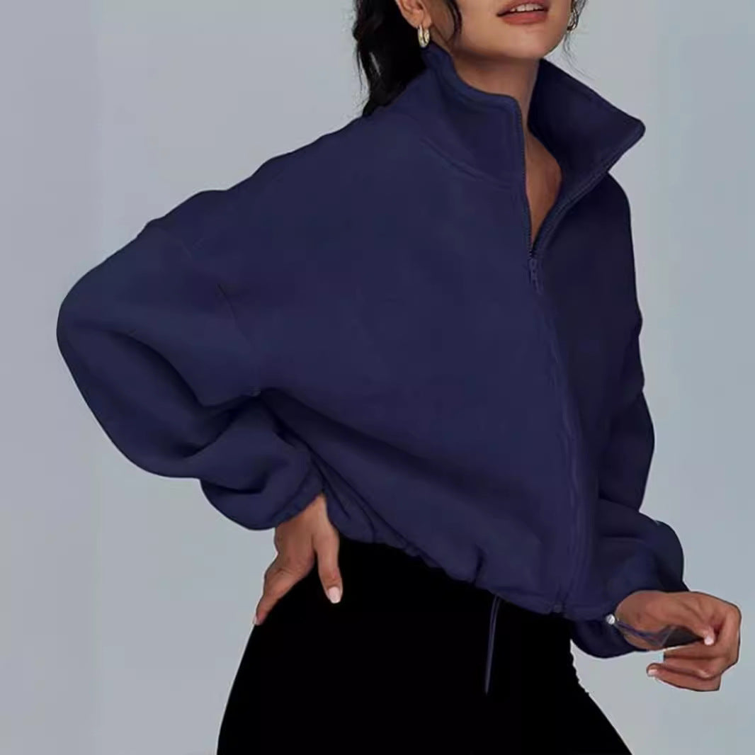 Damen modischer Oversized Pullover mit hohem Kragen und Reißverschluss Sovae