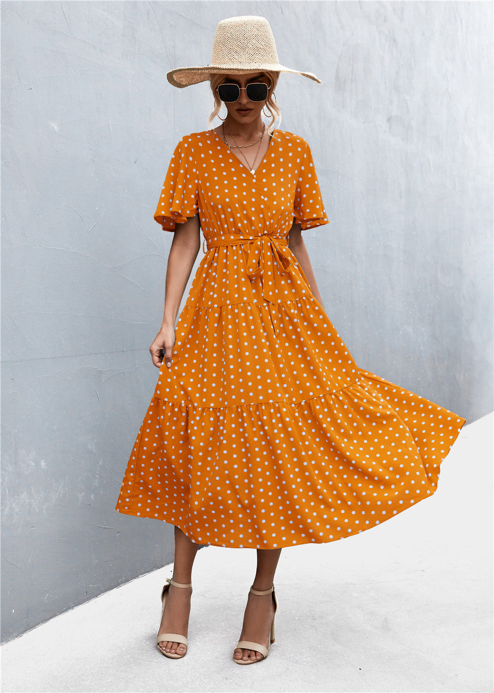 Damen Midikleid mit taillierter Schnürung und voluminösem Rock Sovae