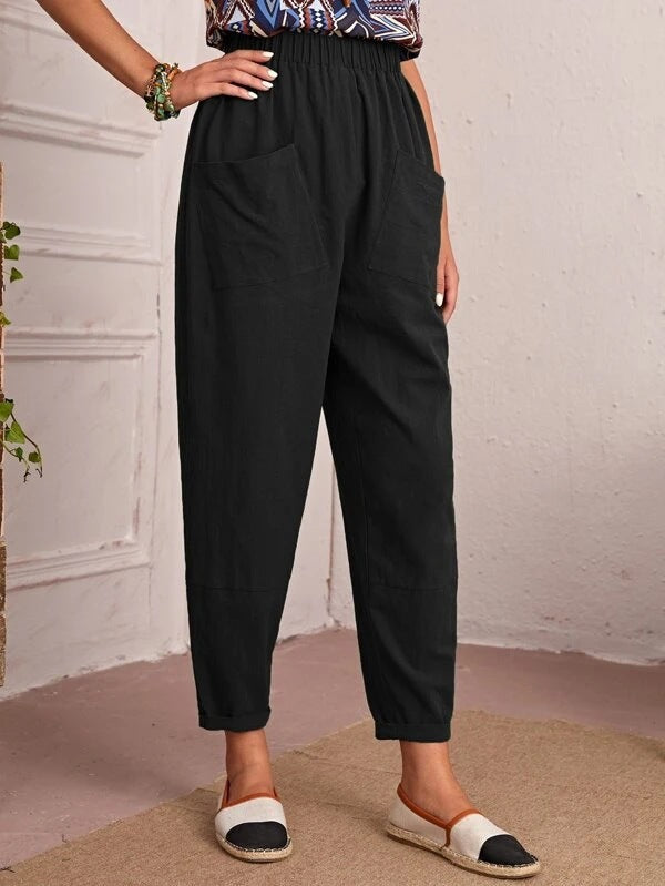 Damen Bequeme Sommerhose mit elastischem Bund und praktischen Taschen Sovae