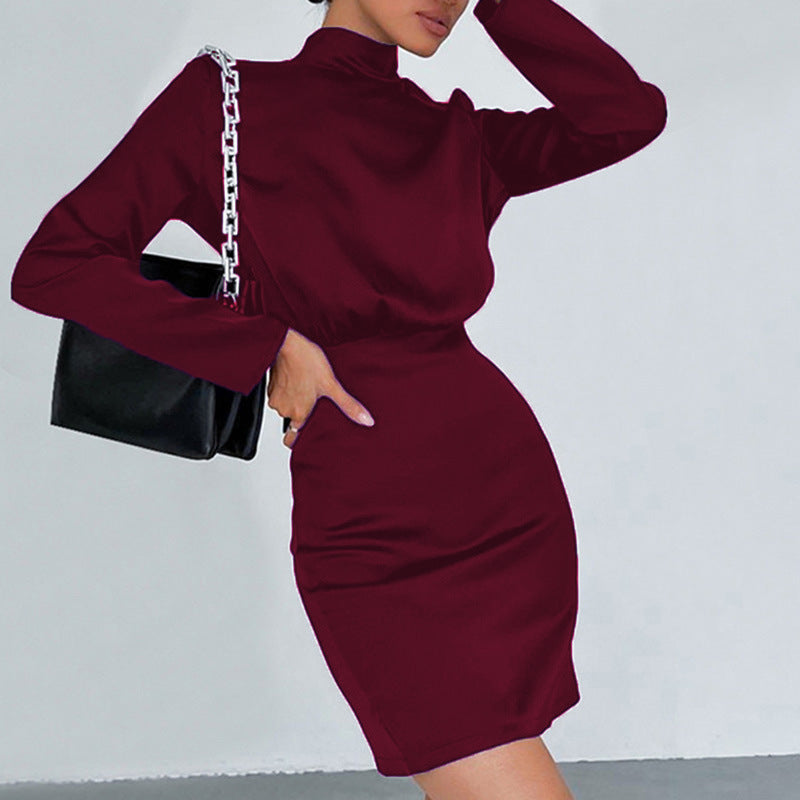 Damen Elegantes Minikleid mit hochgeschlossenem Kragen und langem Ärmel Sovae
