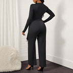 Damen elegantes Jumpsuit mit fließendem Oberteil und V-Ausschnitt Sovae