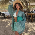 Damen Bluse mit eleganten Trompetenärmeln und luxuriösen Fransen Sovae