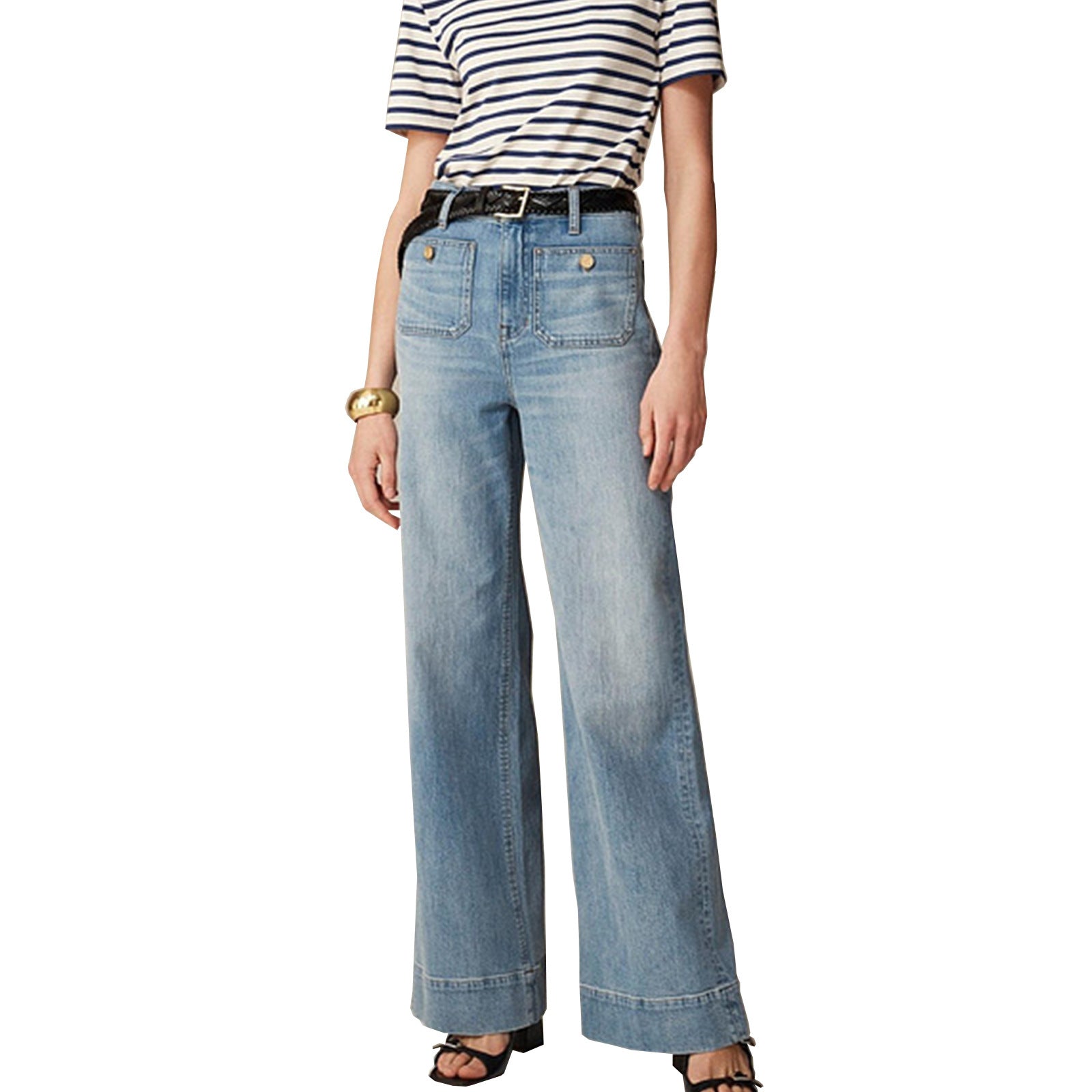 Damen Weit geschnittene Jeans mit hohem Bund und klassischen Taschen Sovae