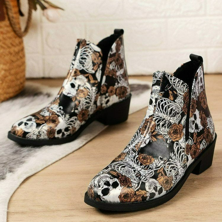 Damen Extravaganter Cowboy-Stiefel mit floralen Totenkopf-Muster Sovae